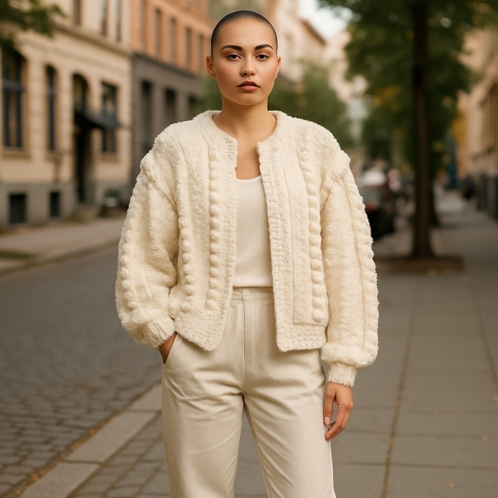 Rare Vintage Cée Pom Pom Popcorn Knit Cardigan Jacket | Size Large